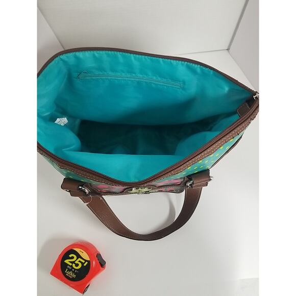 LILY BLOOM Floral Purse Shoulder Tote Large Lime Green Orange Blue Turquoise - Picture 7 of 10